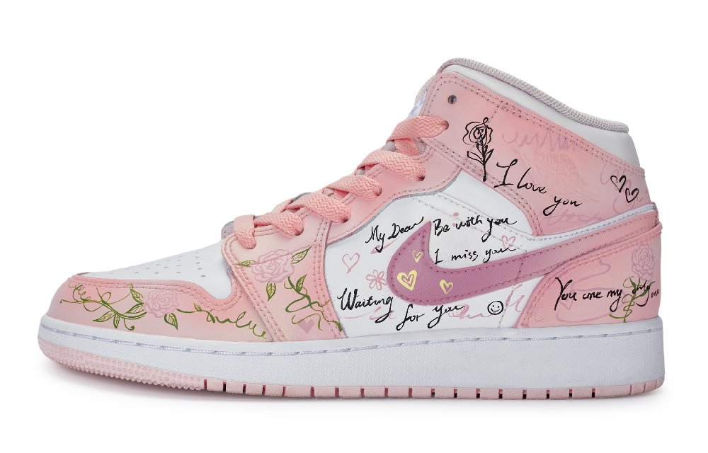 Jordan Air Jordan 1 811 Made Love Talk Wear-Resistant Mid-Top Vintage Basketball Shoes Women's Pink White Yellow