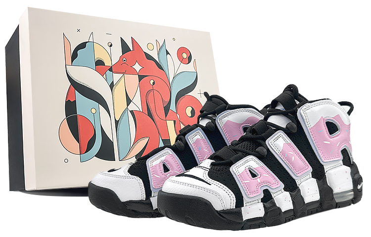 Nike Air More Uptempo Mid-Top Vintage Basketball Shoes GS Black Pink