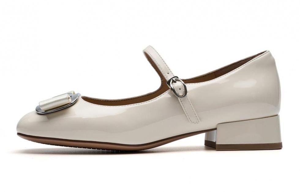 EBLAN Chunky Heel Mary Jane Shoes Women's White