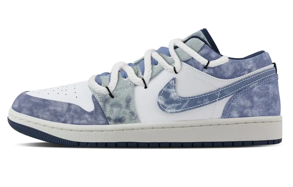 Jordan Air Jordan 1 Nebula Abrasion Resistant Low top Vintage Basketball Shoes Men's White Blue