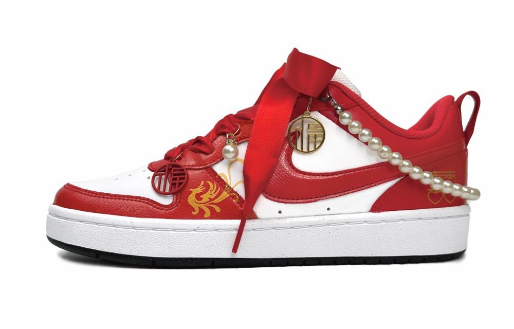 Nike Court Borough Slip-Resistant Breathable Low-Top Skateboard Shoes Women's Red White