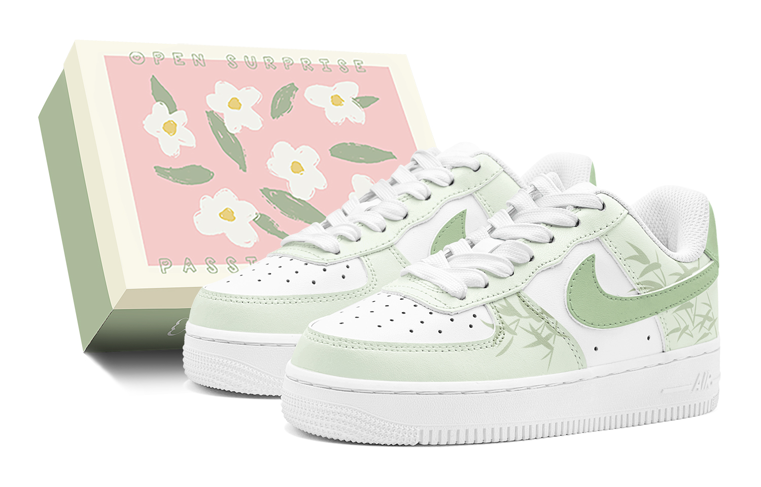 Nike Air Force 1 Breeze Asparagus Fern Slip Resistant Low top Skateboard Shoes Men's White Green
