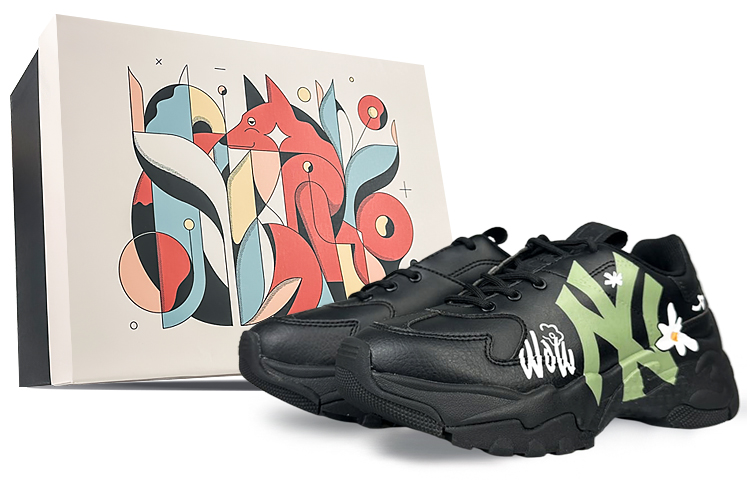 MLB Big Ball Chunky BNK Anti-Slip And Wear-Resistant Height Increasing Low-Top Chunky Sneakers Unisex Black Green