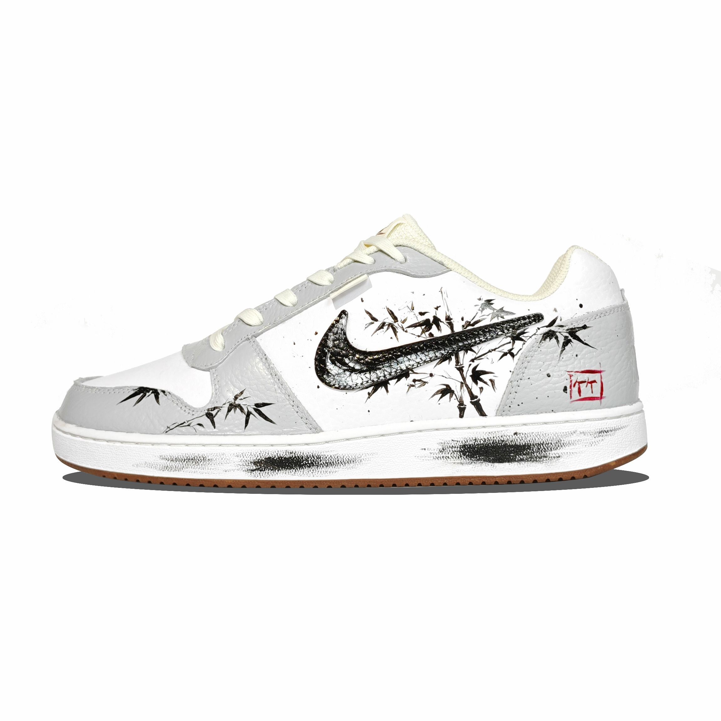 Nike EBERNON Ink Bamboo Shadow Slip Resistant Abrasion Resistant Low top Skateboard Shoes Men's White Gray