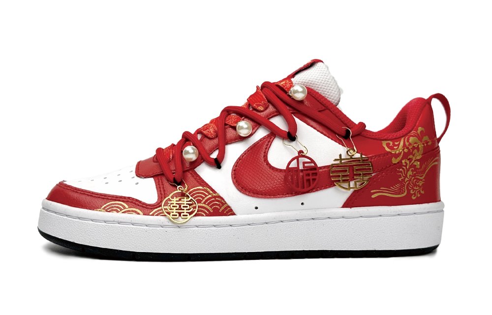 Nike Court Borough Low-Top Skateboard Shoes Women's Red White
