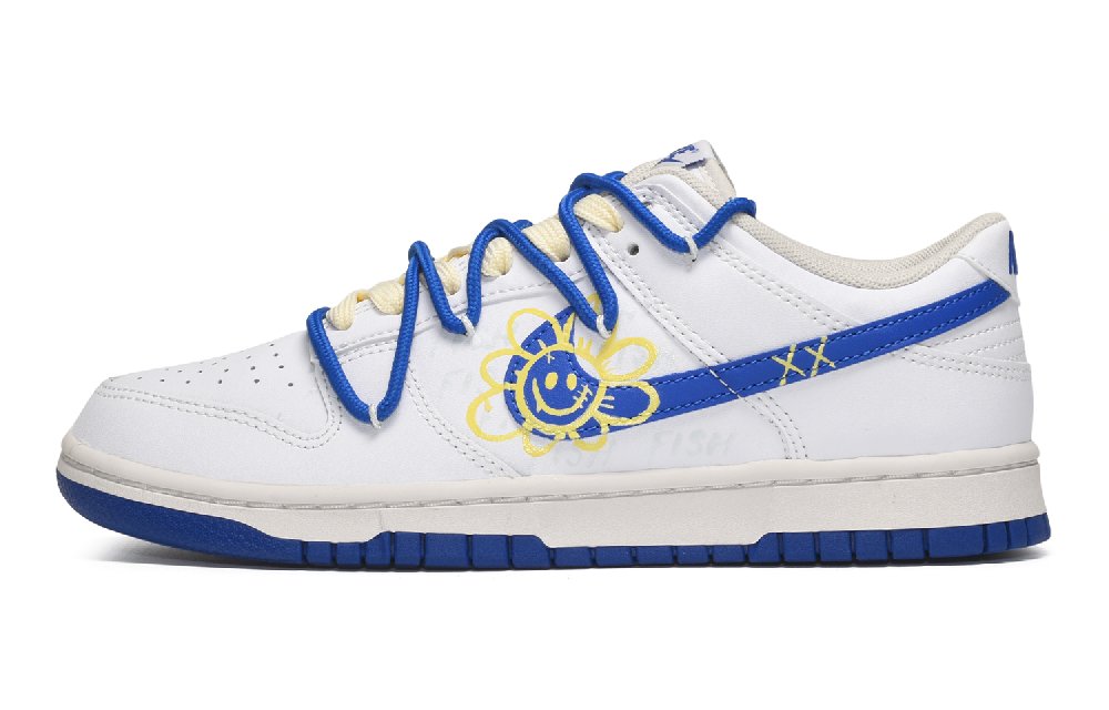 Nike Dunk Low CUS ID Gothic Sun Flower Low-Top Skateboard Shoes Women's Blue White