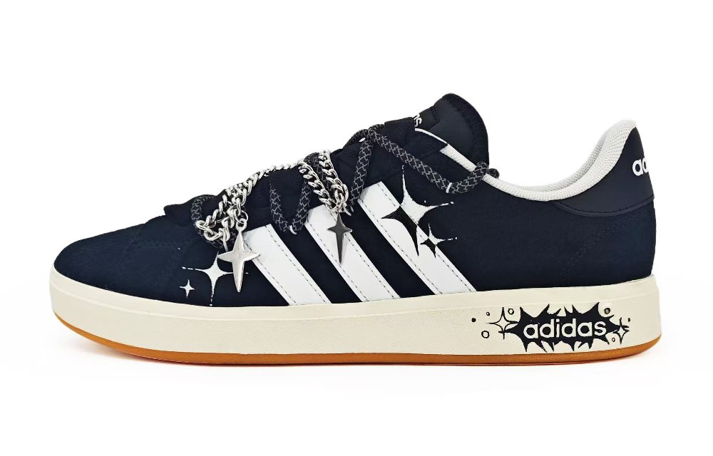 Adidas Grand Court Base 00s Star Anti Slip Wear Resistant Low Top Skateboard Shoes Women's Black