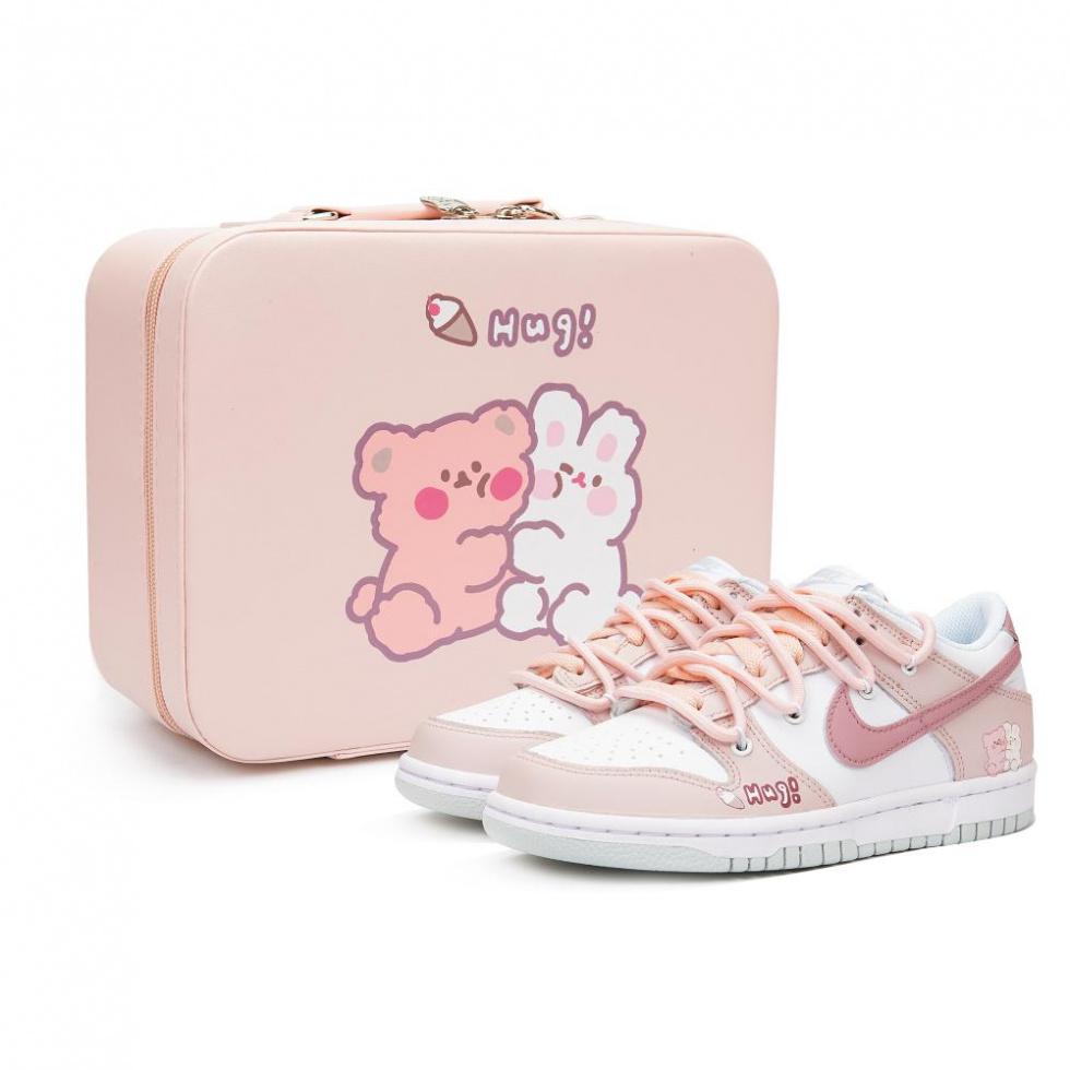 Nike Dunk Anti-Slip Wear-Resistant Low-Top Skateboard Shoes GS White Pink