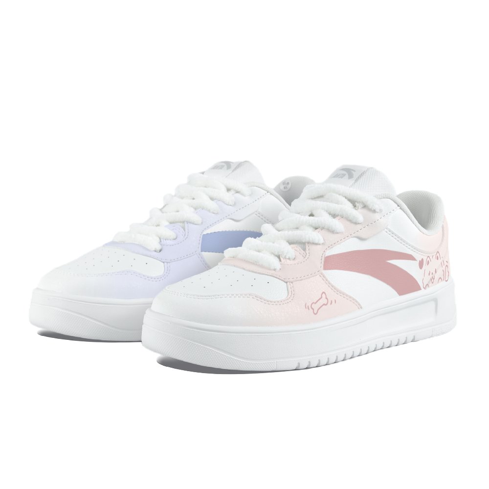 Anta Relaxed Anti Slip Wear Resistant Low Top Skateboard Shoes Unisex Pink Blue Mismatched