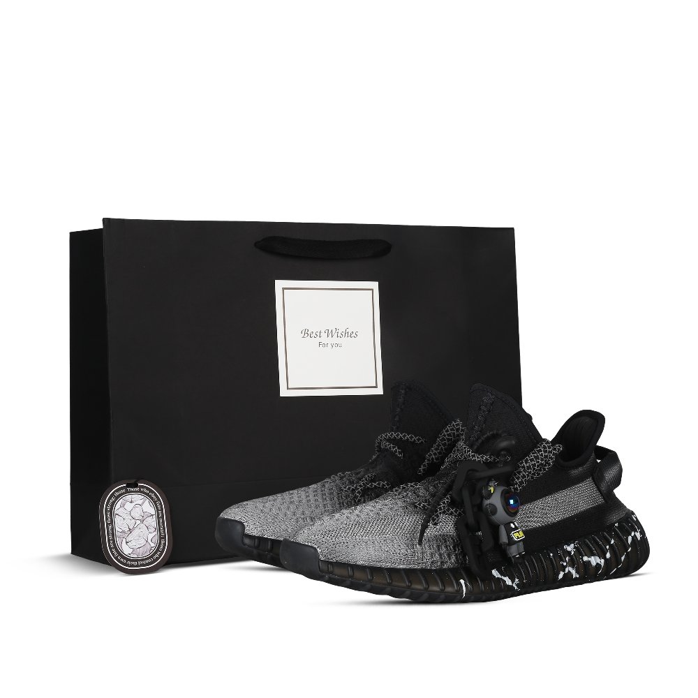 Adidas Originals Yeezy Boost 350 V2 Breathable Slip-Resistant Low-Top Casual Shoes Unisex Black Silver