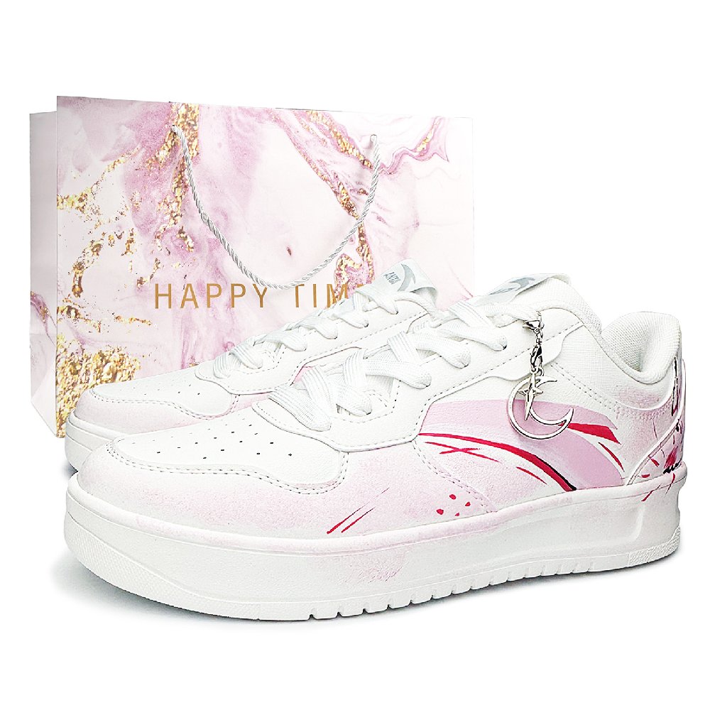 Anta Relaxed Slip Resistant Lightweight Height Increasing Low Top Skateboard Shoes Unisex White Pink