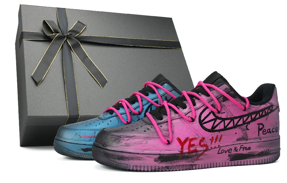 Nike Air Force 1 Roman Plan Anti-Slip Wear-Resistant Low-Top Skateboard Shoes Unisex Black Pink Blue