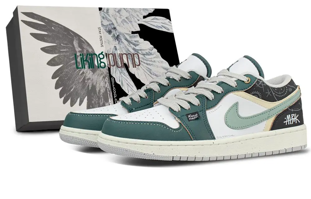 Jordan Air Jordan 1 Low Top Vintage Basketball Shoes Unisex Olive Green