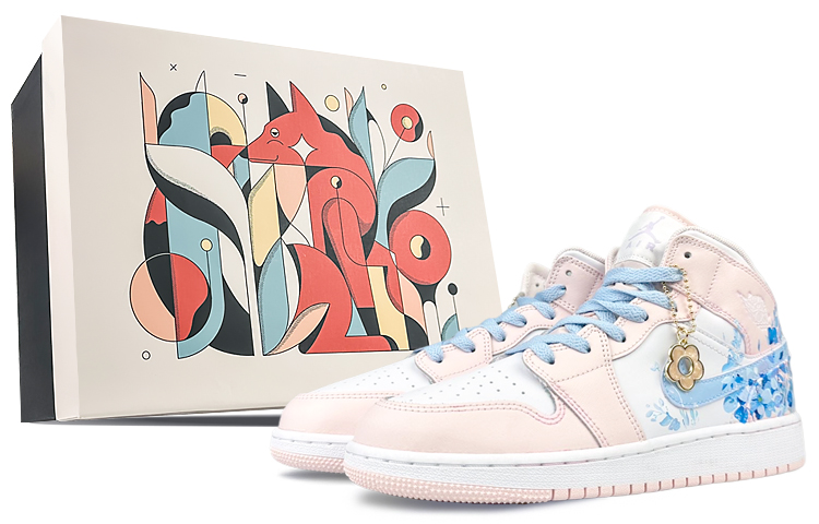 Jordan Air Jordan 1 Cushioning Wear-Resistant Mid-Top Vintage Basketball Shoes Women's Pink Blue