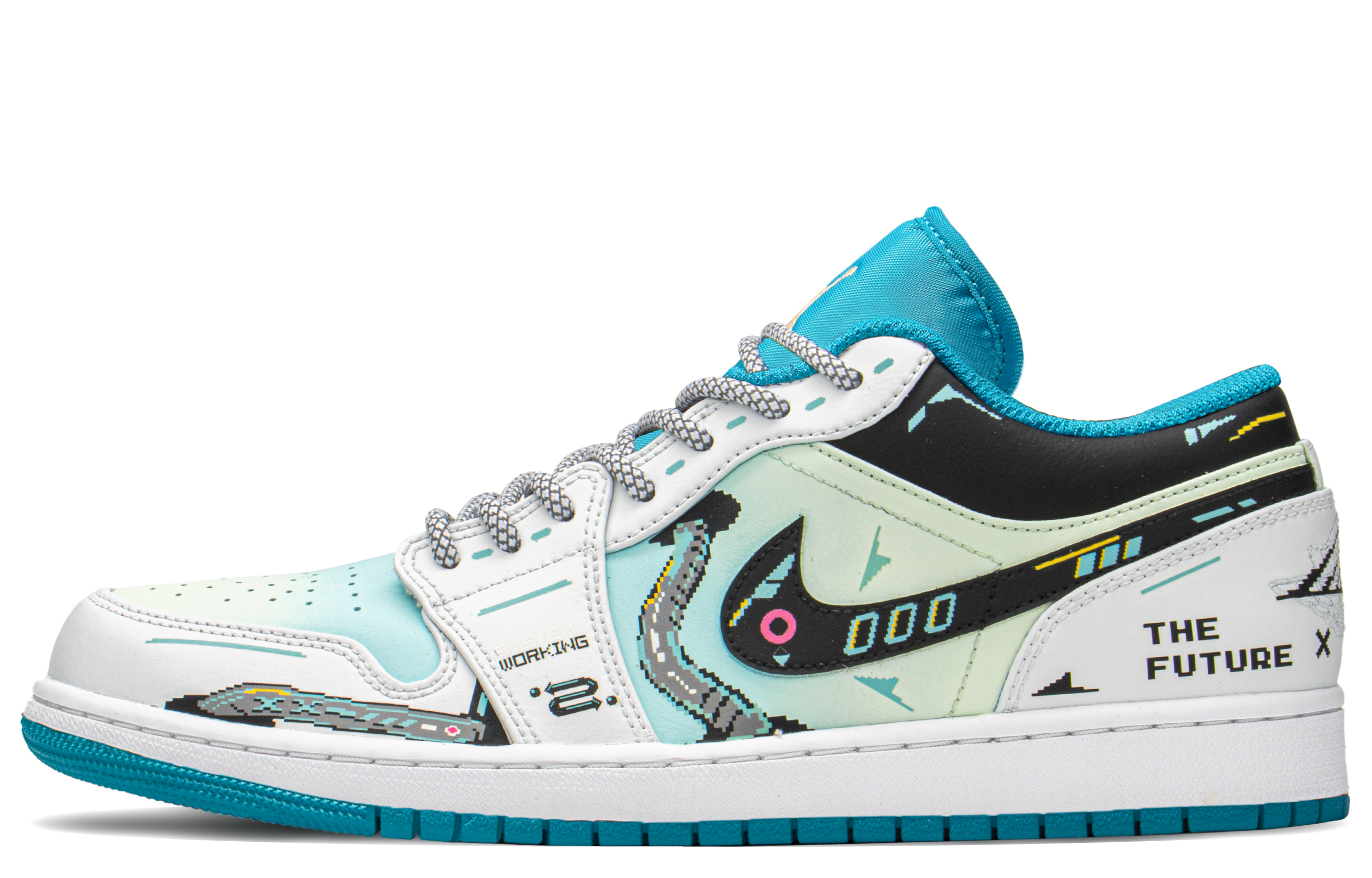 Jordan Air Jordan 1 Cyberpunk Slip Resistant Abrasion Resistant Low top Vintage Basketball Shoes Men's Blue Green купить в интернет-магазине Yoocart с быстрой доставкой по России.