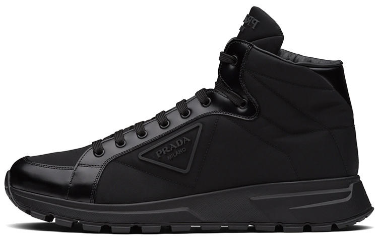 PRADA Prax 01 High Top Re Nylon And Brushed Leather Black