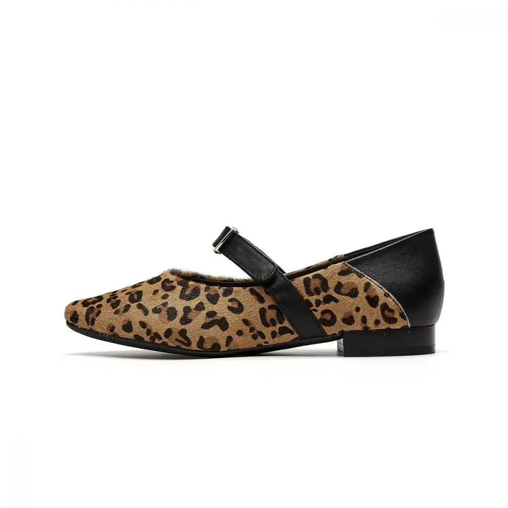 EBLAN Flat Mary Jane Shoes 2CM Women's Leopard Print