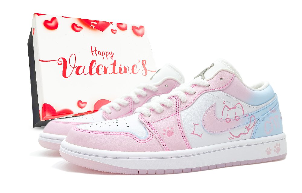 JORDAN Air JORDAN 1 Vintage Basketball Shoes Women's Low Top White Pink Blue
