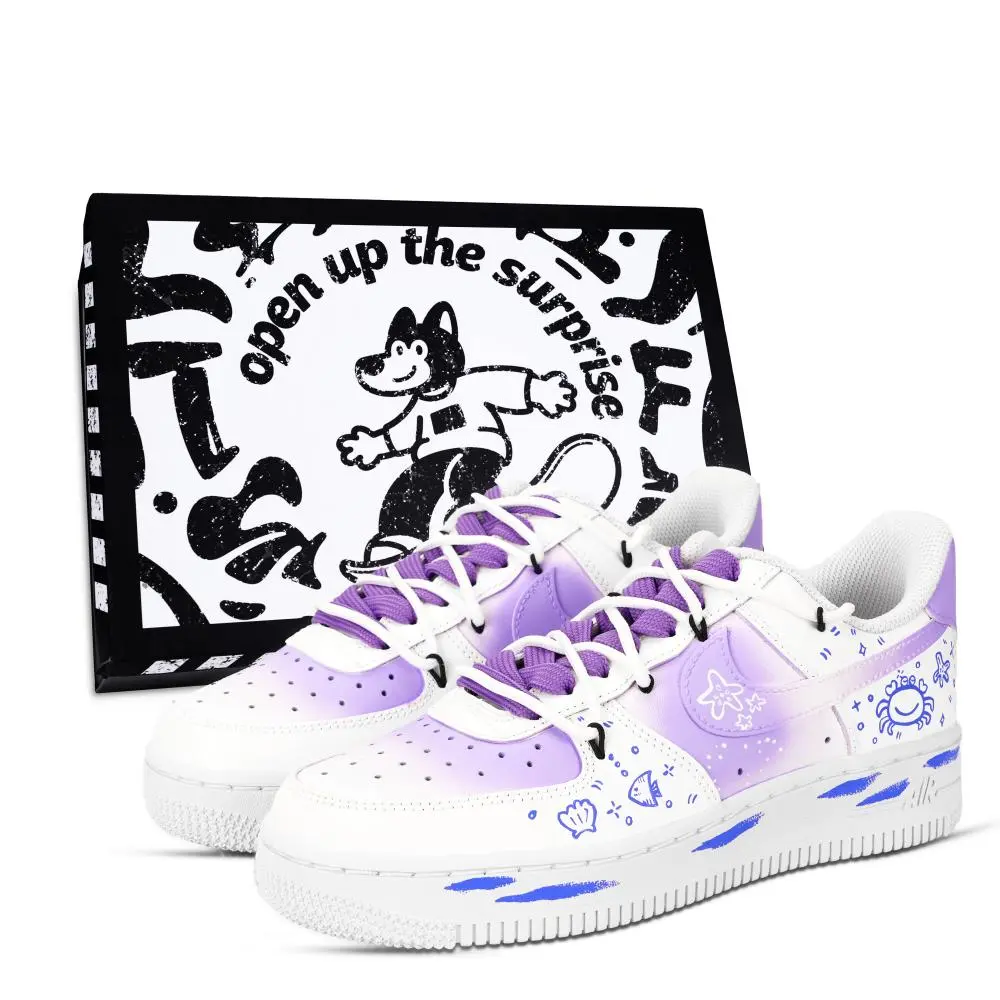 Nike Air Force 1 Ocean Paradise Abrasion Resistant Low top Skateboard Shoes Unisex Purple Blue White