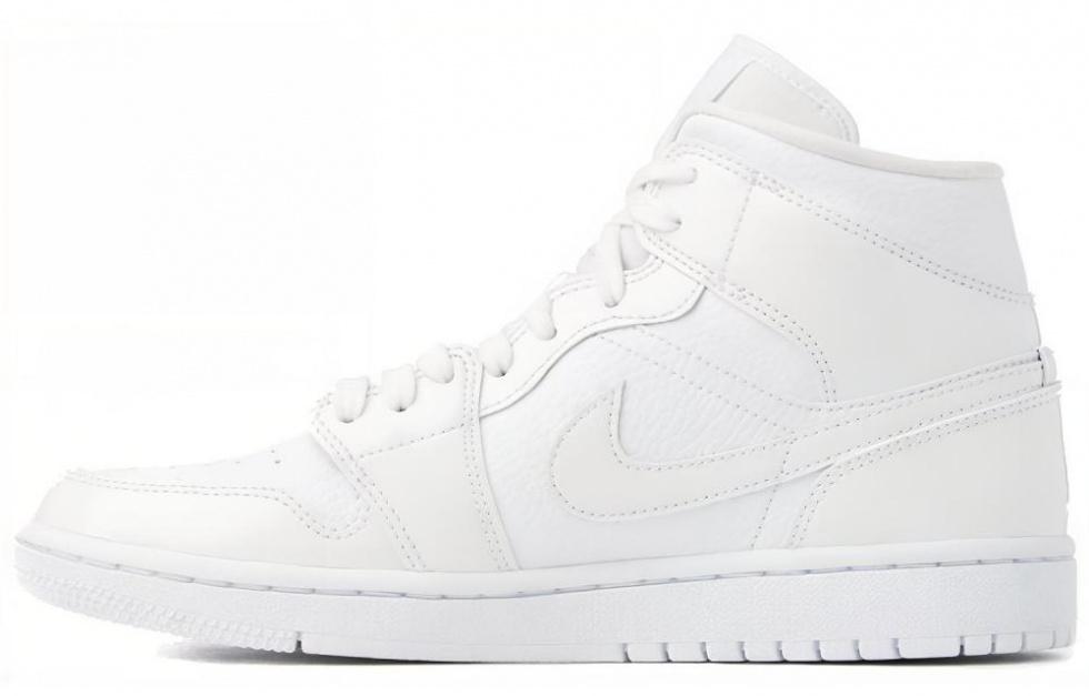 JORDAN 1 Mid Triple White Patent Swoosh Women's