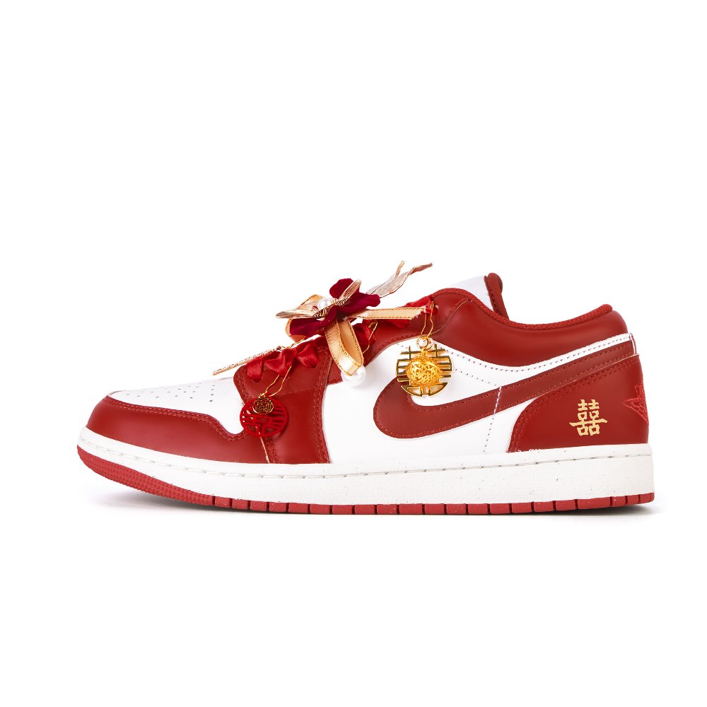 Jordan Air Jordan 1 Perfect Match Anti-Slip Wear-Resistant Low-Top Vintage Basketball Shoes Men's White Red