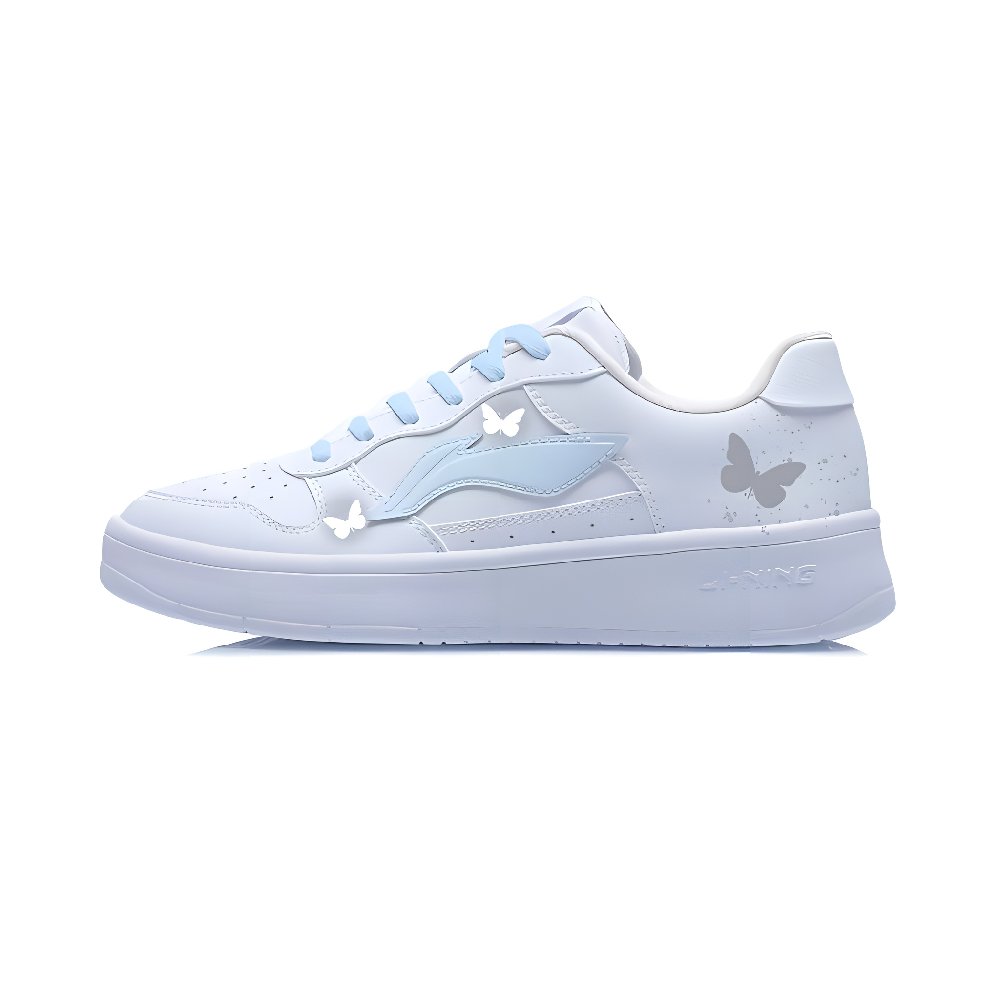 LiNing Pontoon Boats Cushioning, Abrasion Resistant, Height Increasing Low top Skateboard Shoes Women's White Gray Blue