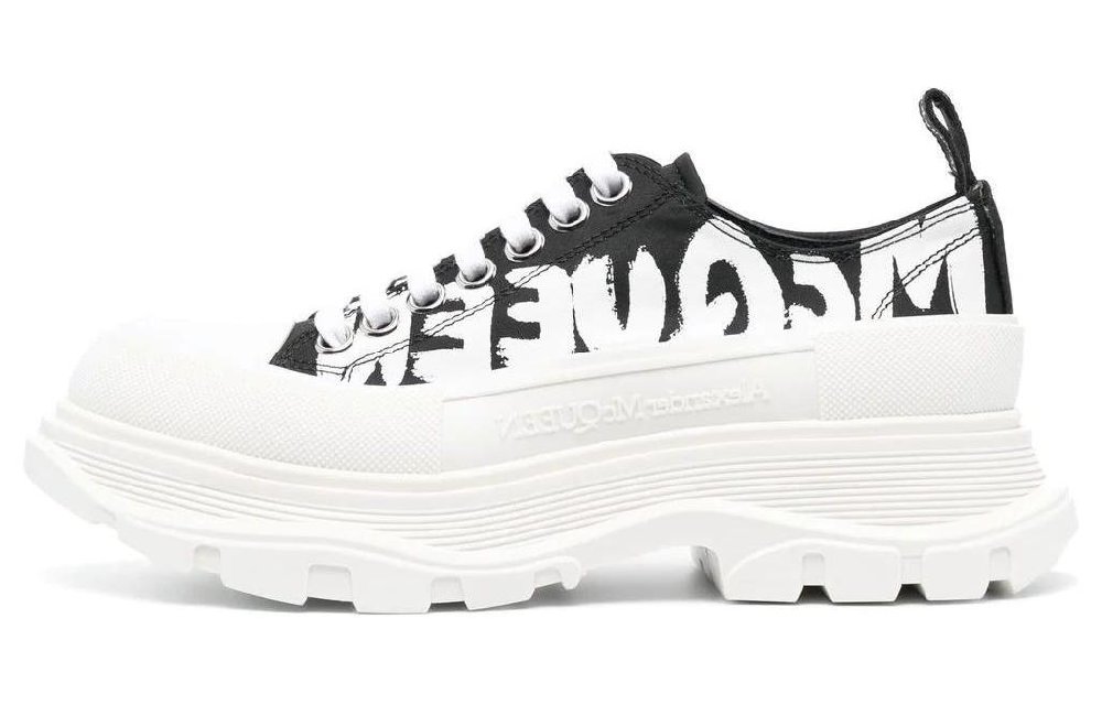 Alexander McQueen Tread Slick Low Lace Up Graffiti Shoes Black White Women's