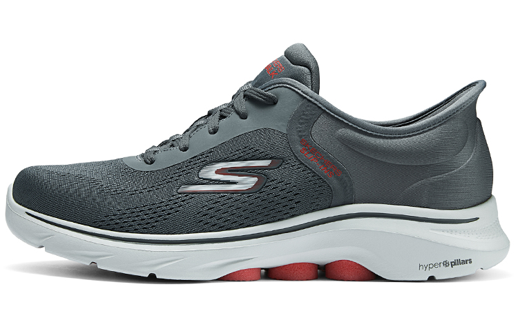 Skechers GO WALK 7 Cushioning, Wear Resistant Low Top Running Shoes Men's Gray Red