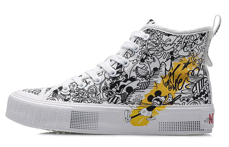 Disney x LiNing Durable Breathable High-Top Canvas Shoes Women's Black White