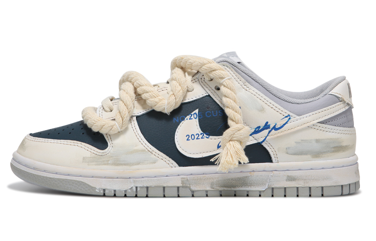 Nike Dunk Low Low-Top Skateboard Shoes Men's Beige Marine Blue