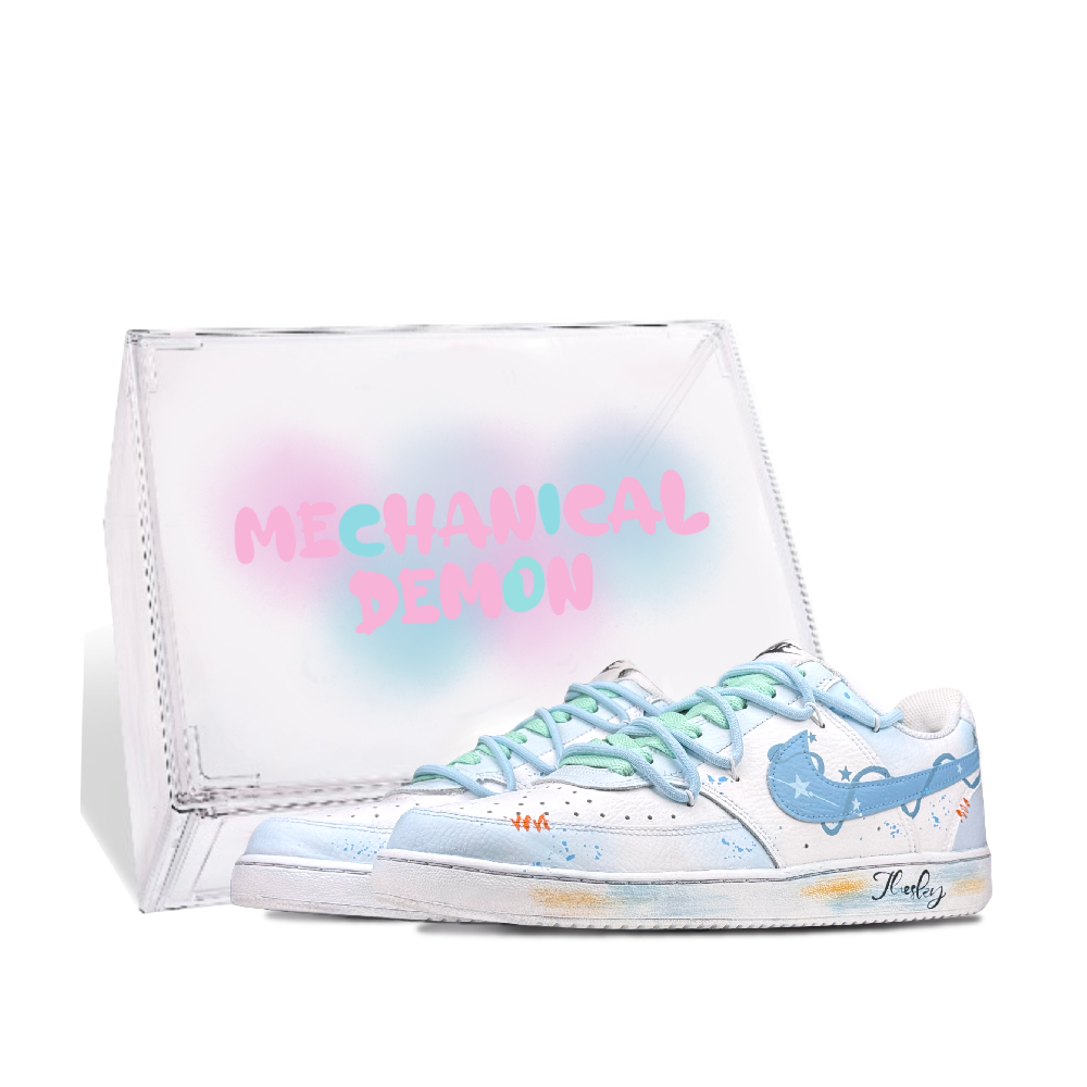Nike Court Vision 1 Mechanical Demon Midsummer Dream Low-Top Skateboard Shoes Unisex White Blue