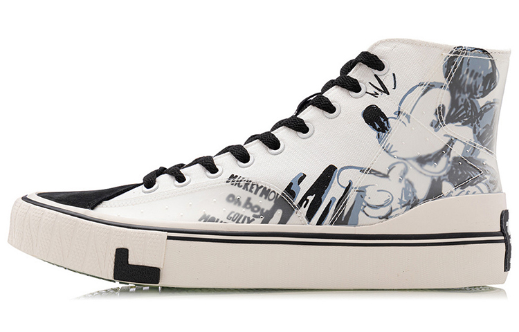 Disney x LiNing Slip Resistant, Abrasion Resistant, And Balanced High top Canvas Shoes Women's Black Beige White