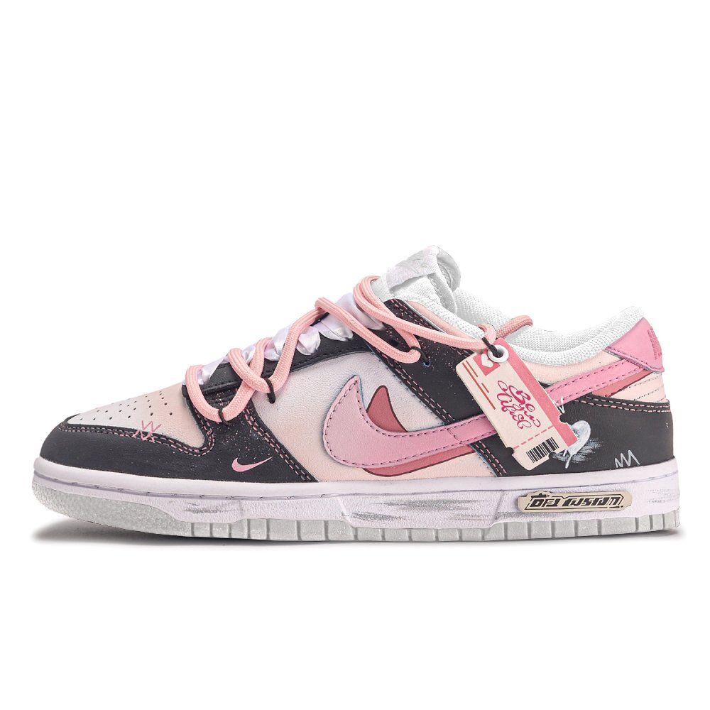 Nike Dunk ADCDAVINCI Custom Heartbeat Entry Ticket Non slip Lightweight Low Top Skateboard Shoes Unisex Black Pink