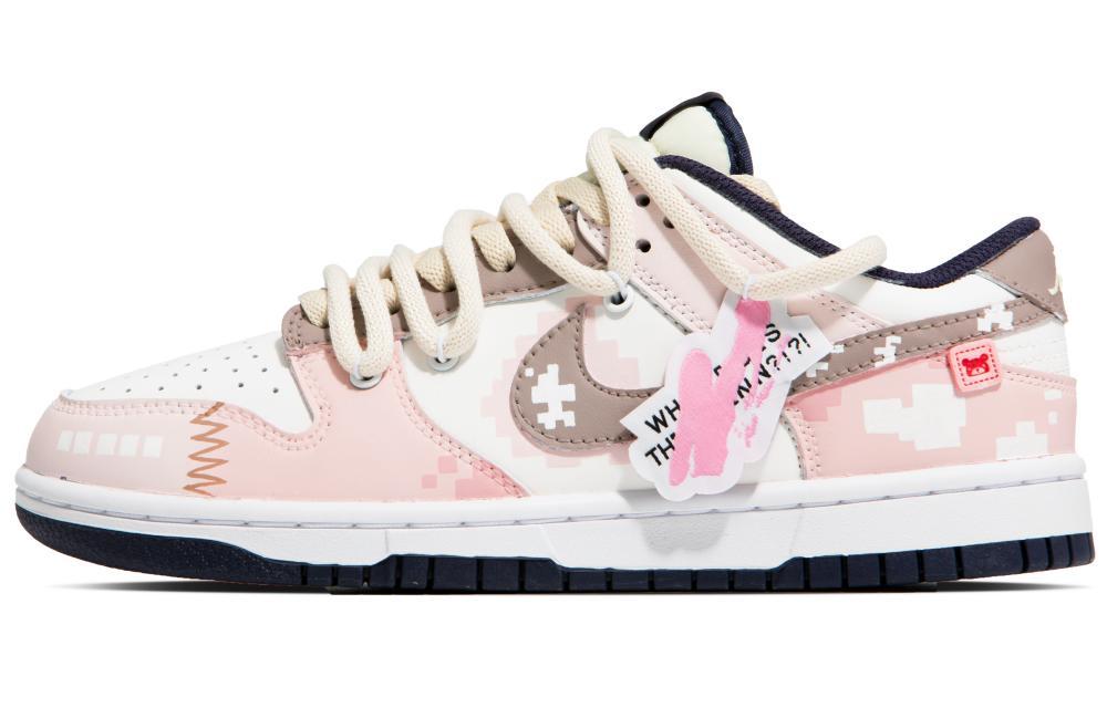 Nike Dunk Low Pink Pixels Anti Slip Wear Resistant Low Top Skateboard Shoes Women's Pink White