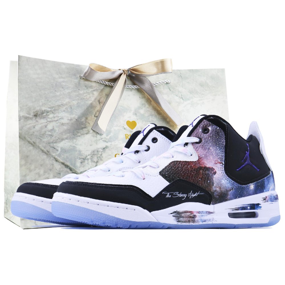 Jordan Courtside 23 Cushioning Anti-Slip And Wear-Resistant Mid-Top Vintage Basketball Shoes Unisex Black White Purple