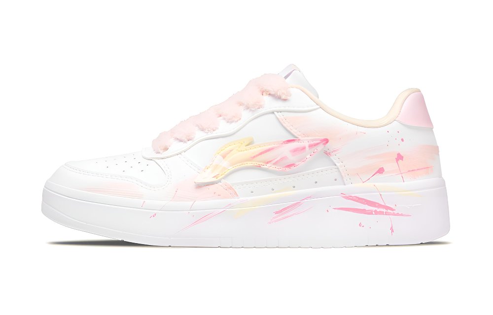 LiNing Pontoon Boats Cushioning, Wear Resistant Low Top Skateboard Shoes Women's Yellow Pink