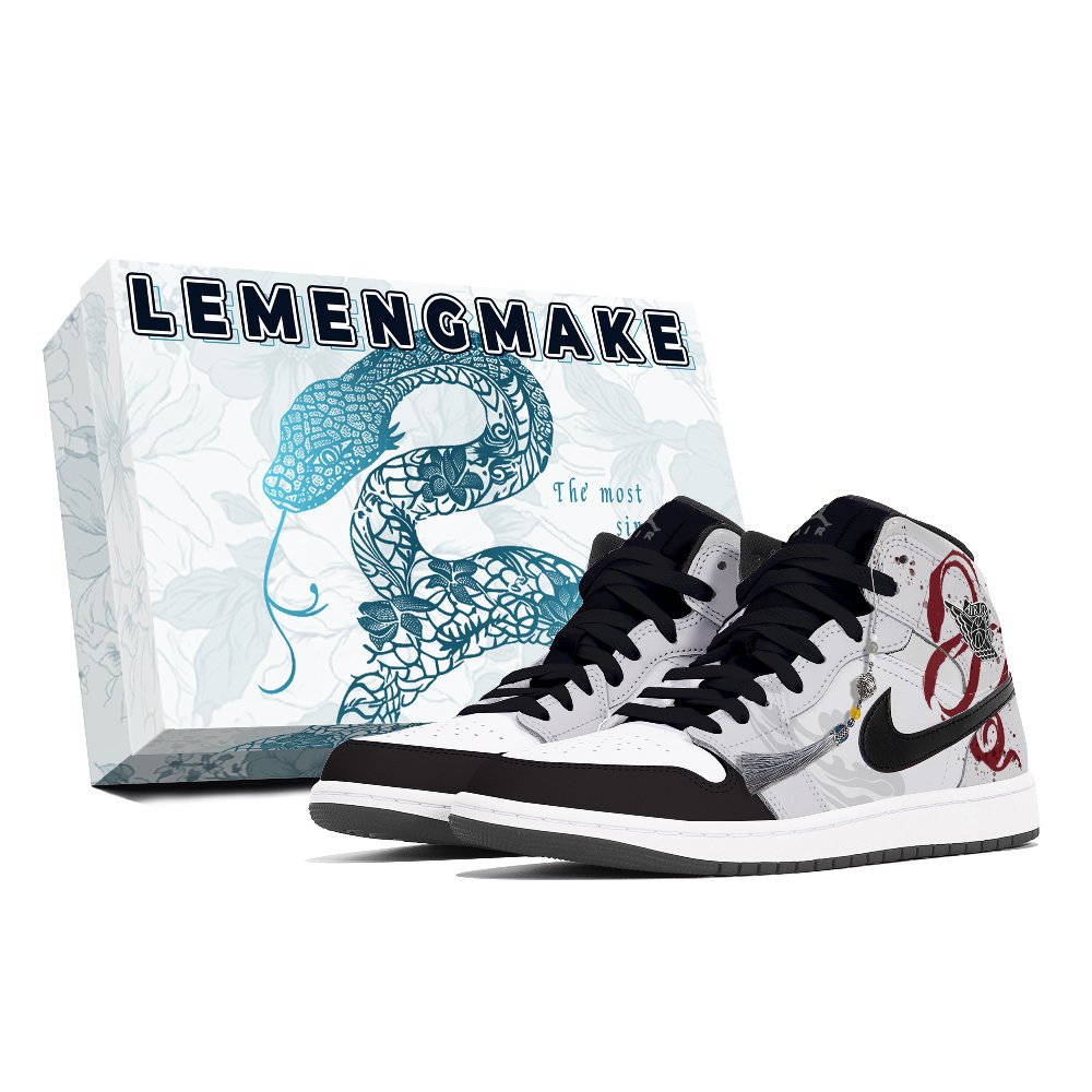 Jordan Air Jordan 1 Joy Lemon Abrasion-Resistant Mid-Top Vintage Basketball Shoes Unisex Black White