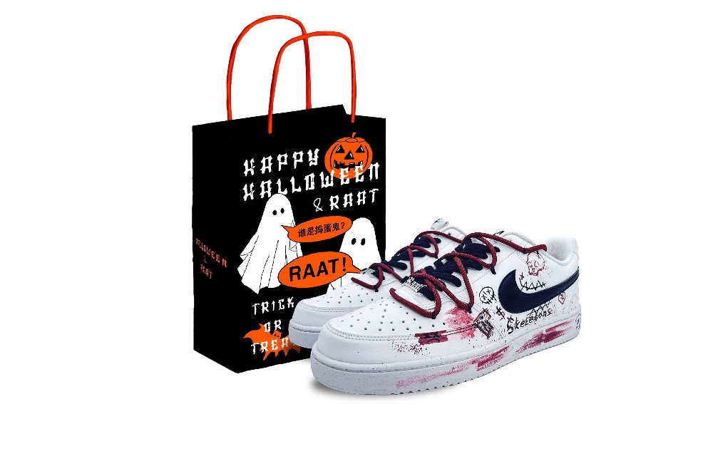 Nike Court Vision 1 Low Skeletons Anti Slip Wear Resistant Low Top Skateboard Shoes Women's White Red