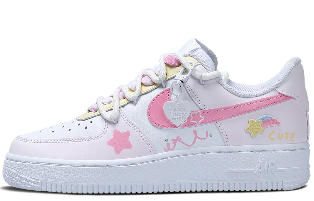 Nike Air Force 1 Skateboard Shoes Women's Low Top Pink/Yellow