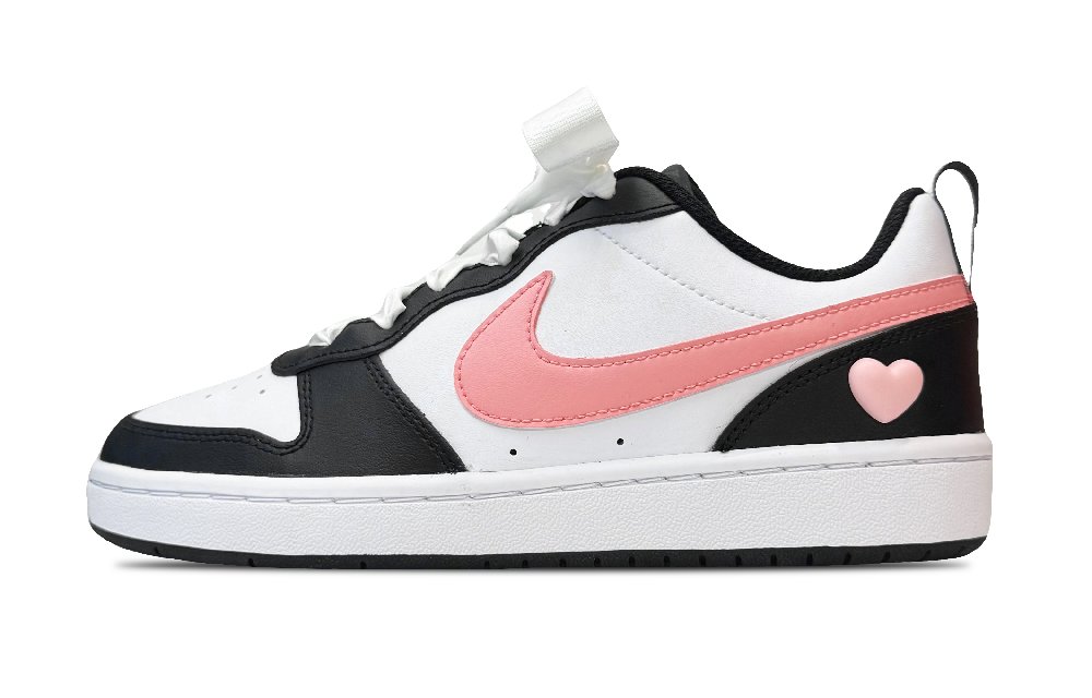 Nike Court Borough Low-Top Skateboard Shoes GS Black White Pink