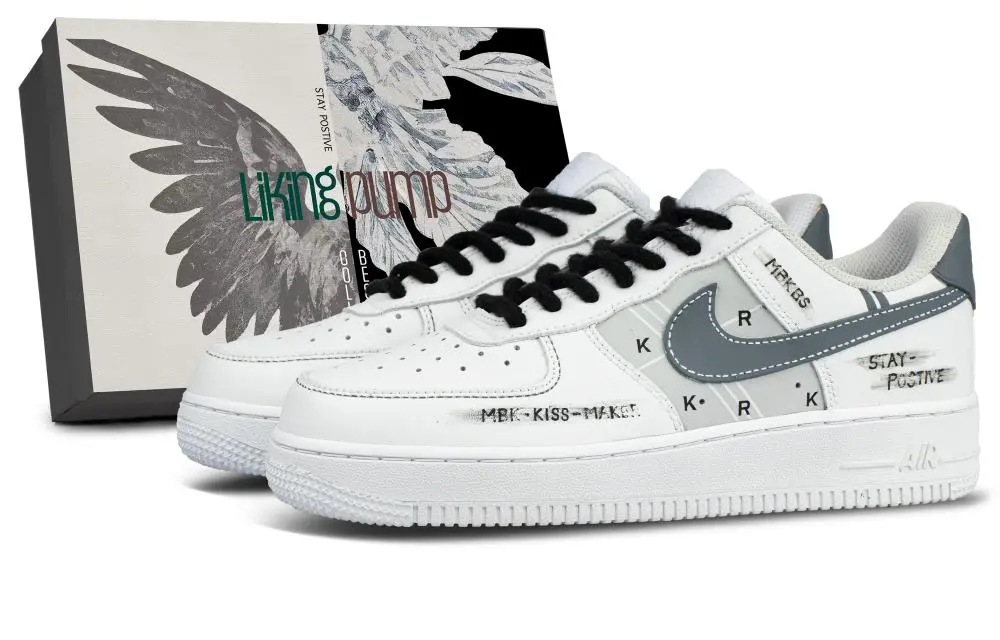 Nike Air Force 107 Coverage Abrasion Resistant Height Increasing Low top Skateboard Shoes Unisex White Blue