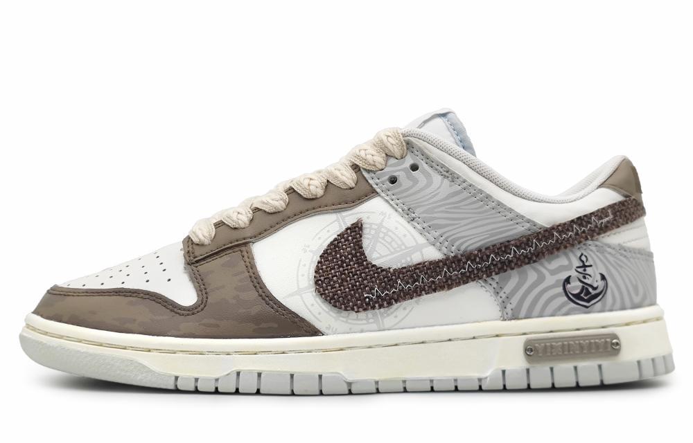 Nike Dunk Low-Top Skateboard Shoes Men's White Gray Brown