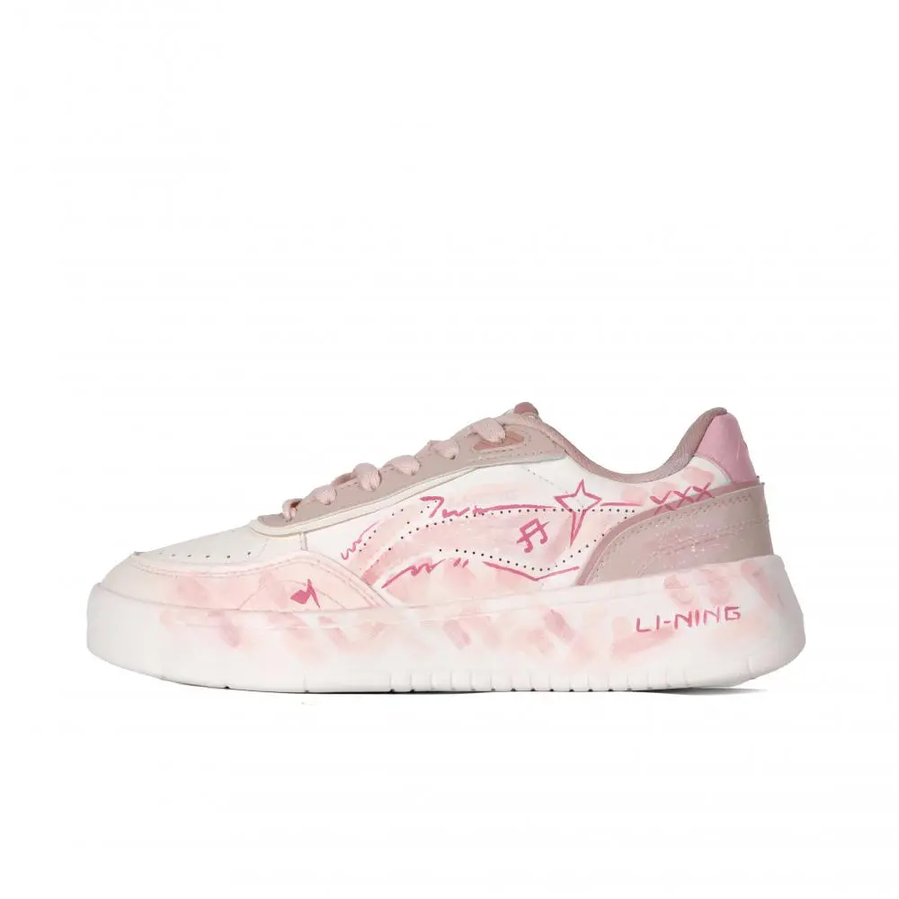 LiNing Su Abrasion Resistant Height Increasing Slip Resistant Low Top Skateboard Shoes Women's White Pink
