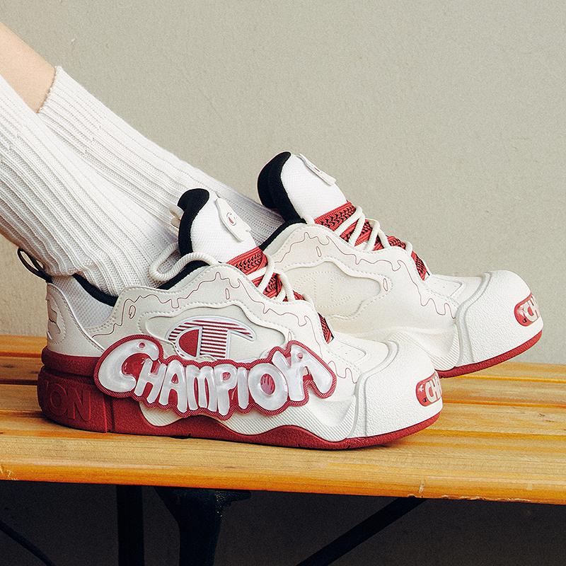 Champion Puffy Jelly Shoes Low Top Skateboard Shoes Unisex Milk White/Ember Red купить в интернет-магазине Yoocart с быстрой доставкой по России.