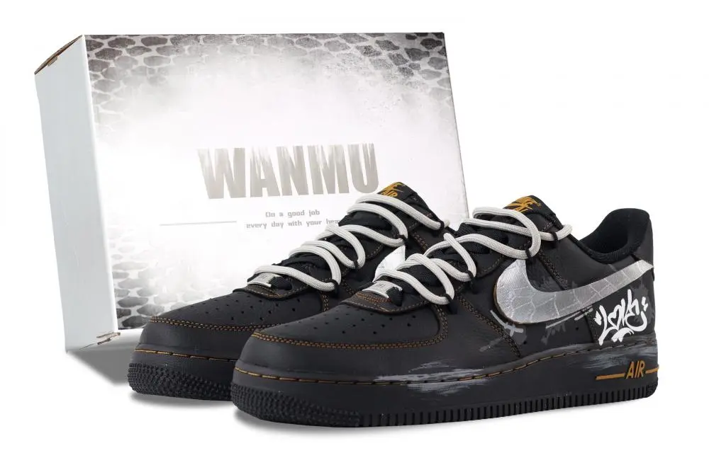 Nike Air Force 1 Interstellar Galaxy Skateboard Shoes Unisex Black Silver