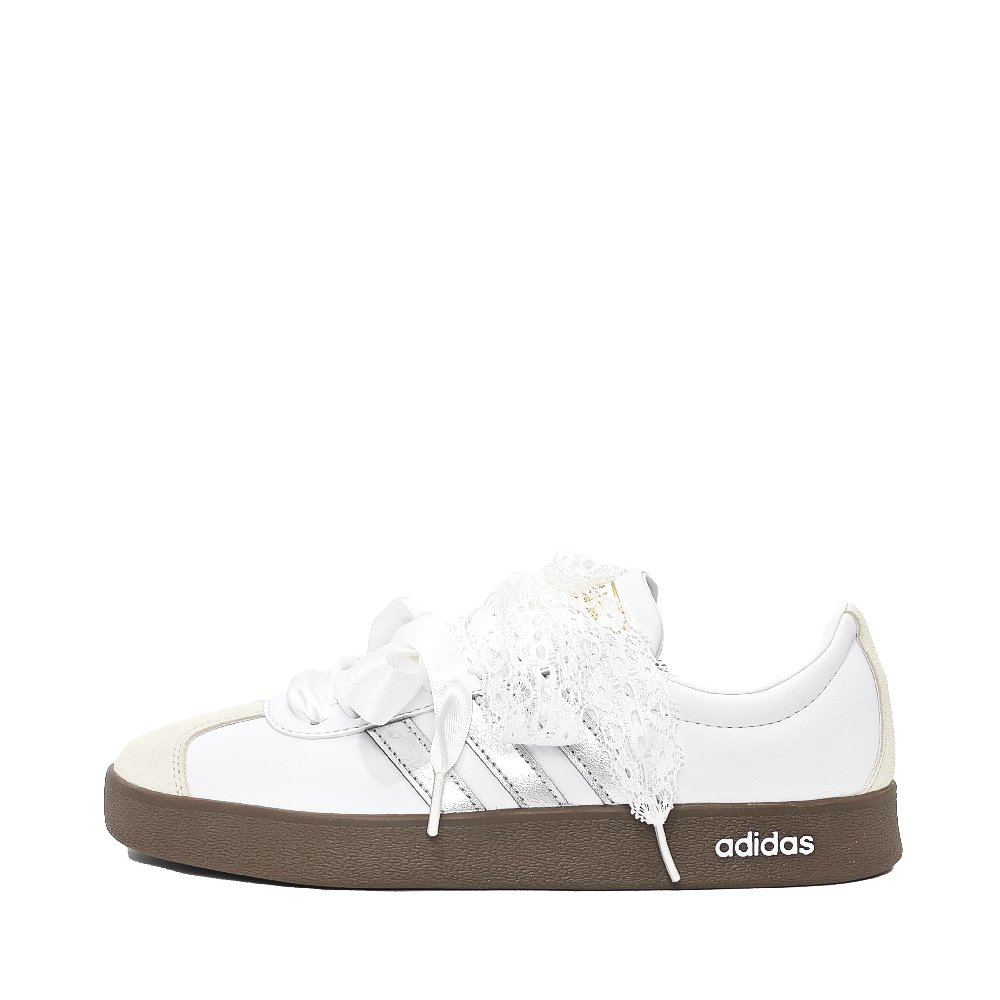 Adidas VL COURT 2.0 Lurex Lace Abrasion Resistant Low top Skateboard Shoes Unisex White Silver