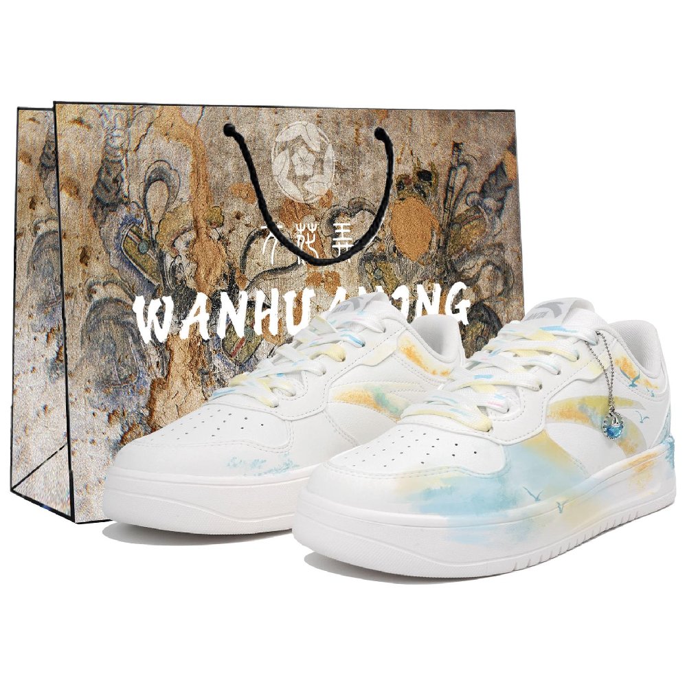 Anta Slip Resistant, Abrasion Resistant, Breathable Low Top Skateboard Shoes Unisex White Blue Yellow