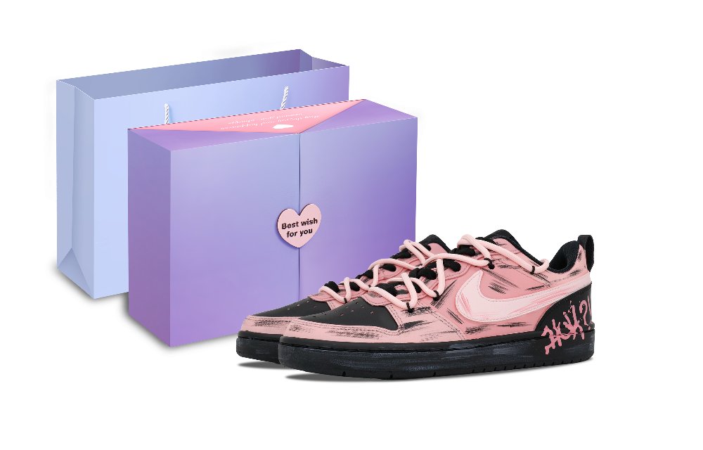 Nike Court Borough Pink Ink Slip-Resistant Cushioning Wear-Resistant Lightweight Low-Top Skateboard Shoes GS Black Pink