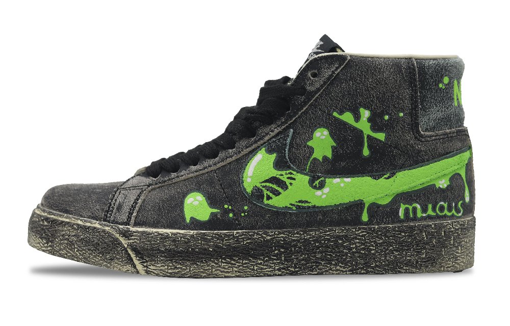 Nike Blazer Slip-Resistant Cushioning Abrasion-Resistant Mid-Top Skateboard Shoes Unisex Black Green