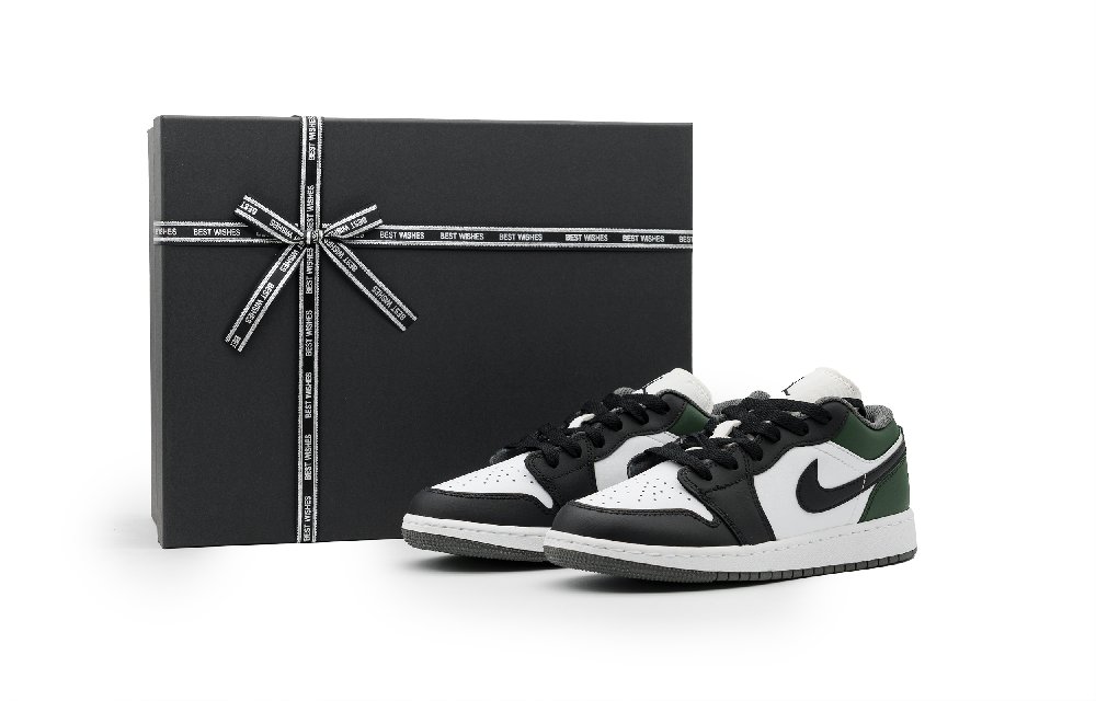 Jordan Air Jordan 1 Cushioned Slip Resistant Abrasion Resistant Low Top Vintage Basketball Shoes Unisex Black Green